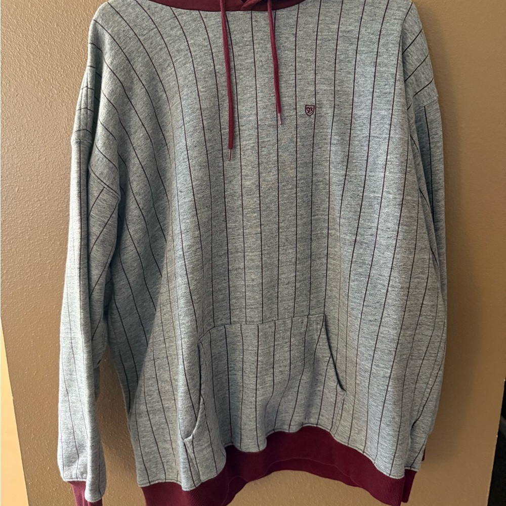 Brixton Shield Logo Pin Striped Hoodie - Maroon / Gray - Sz XL EUC